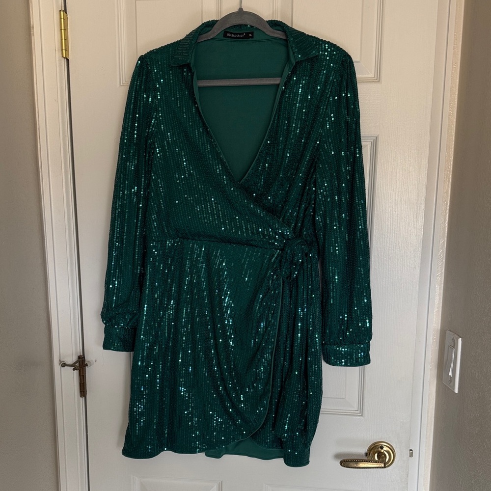 Green Sequin Long Sleeve Dress